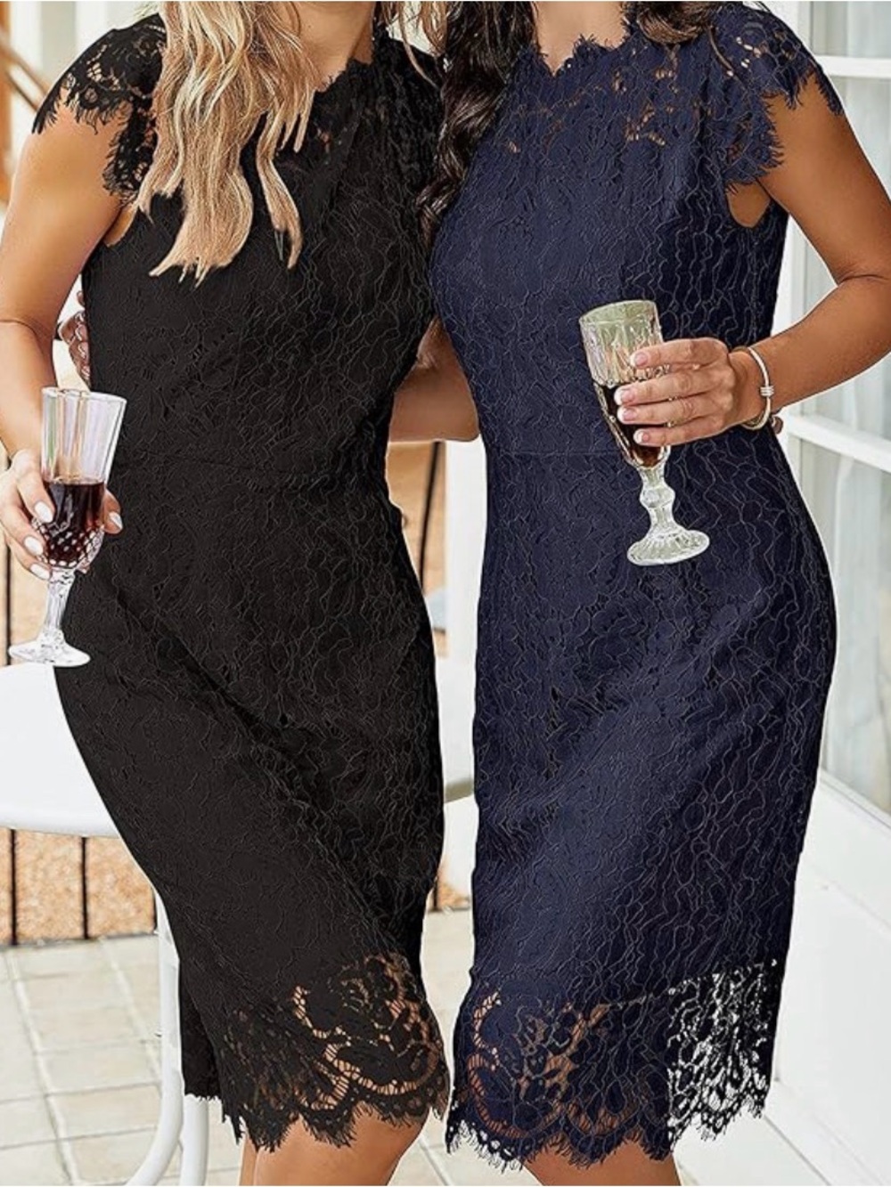 Navy Lace Cap-Sleeve Dress